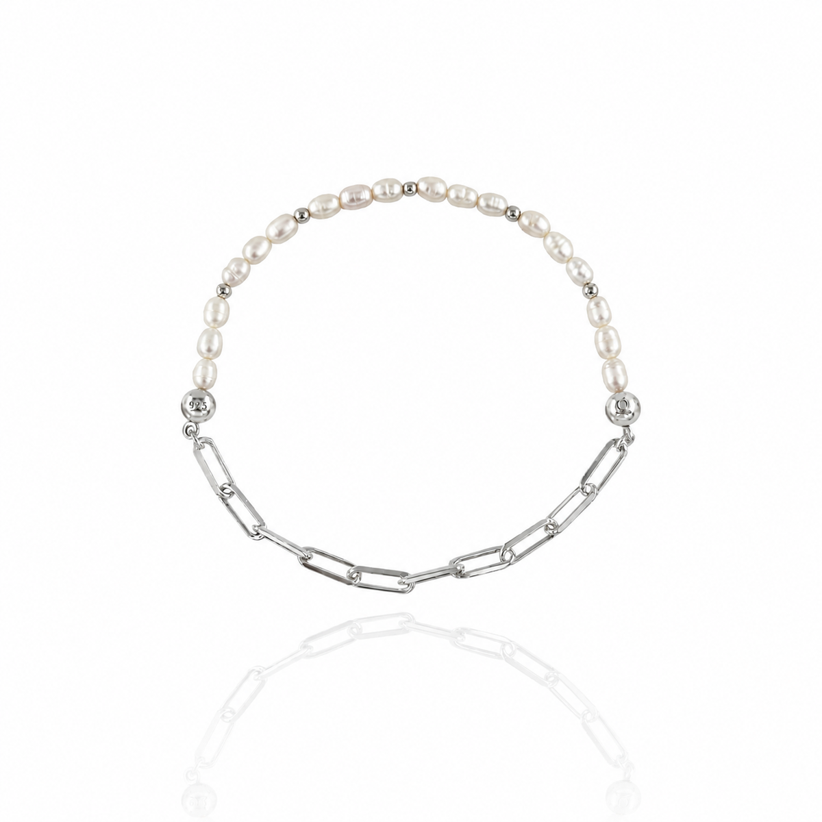 White Pearl &amp; Forse Art Silver Bracelet
