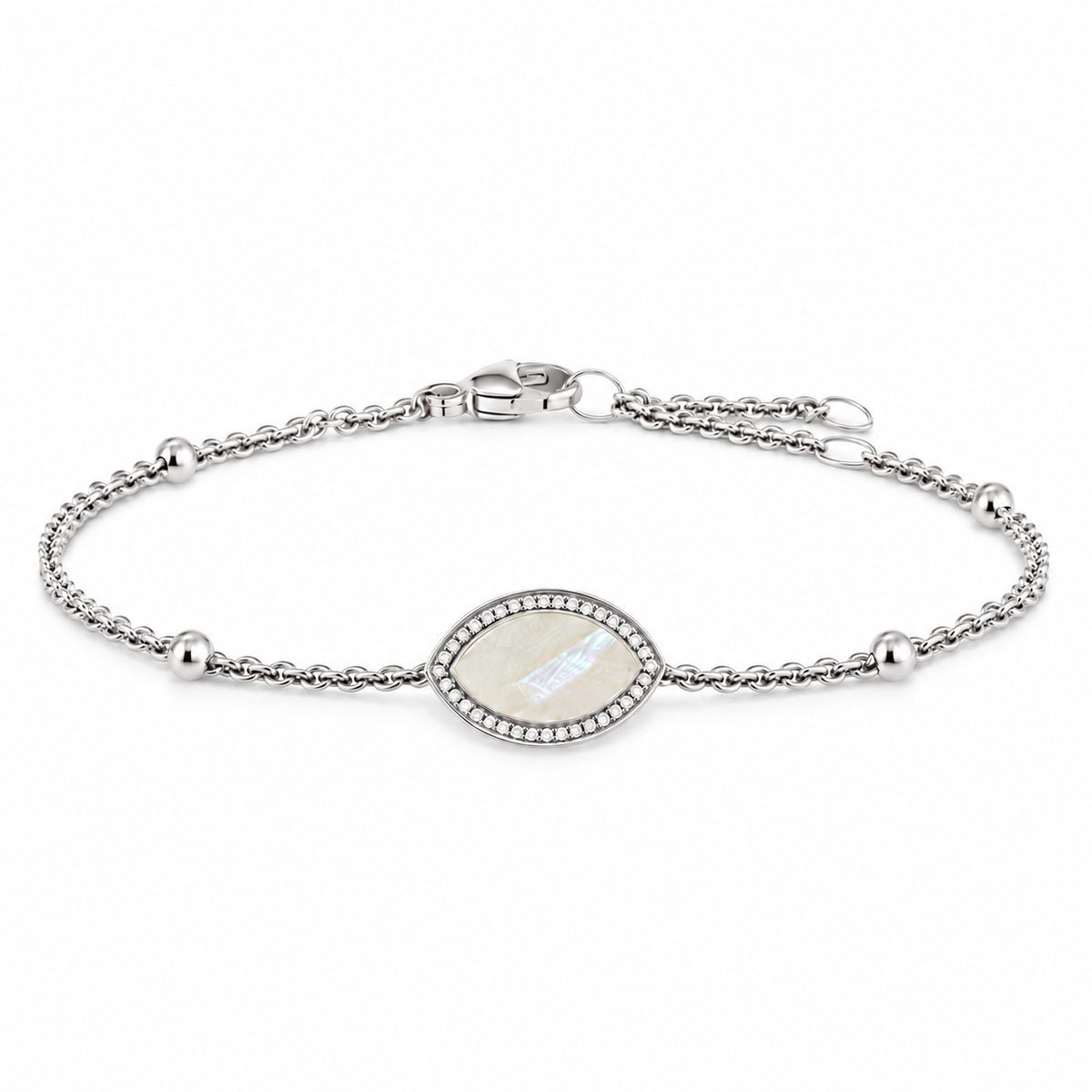 "Mini" Marquise Mother-of-Pearl Silver Bracelet