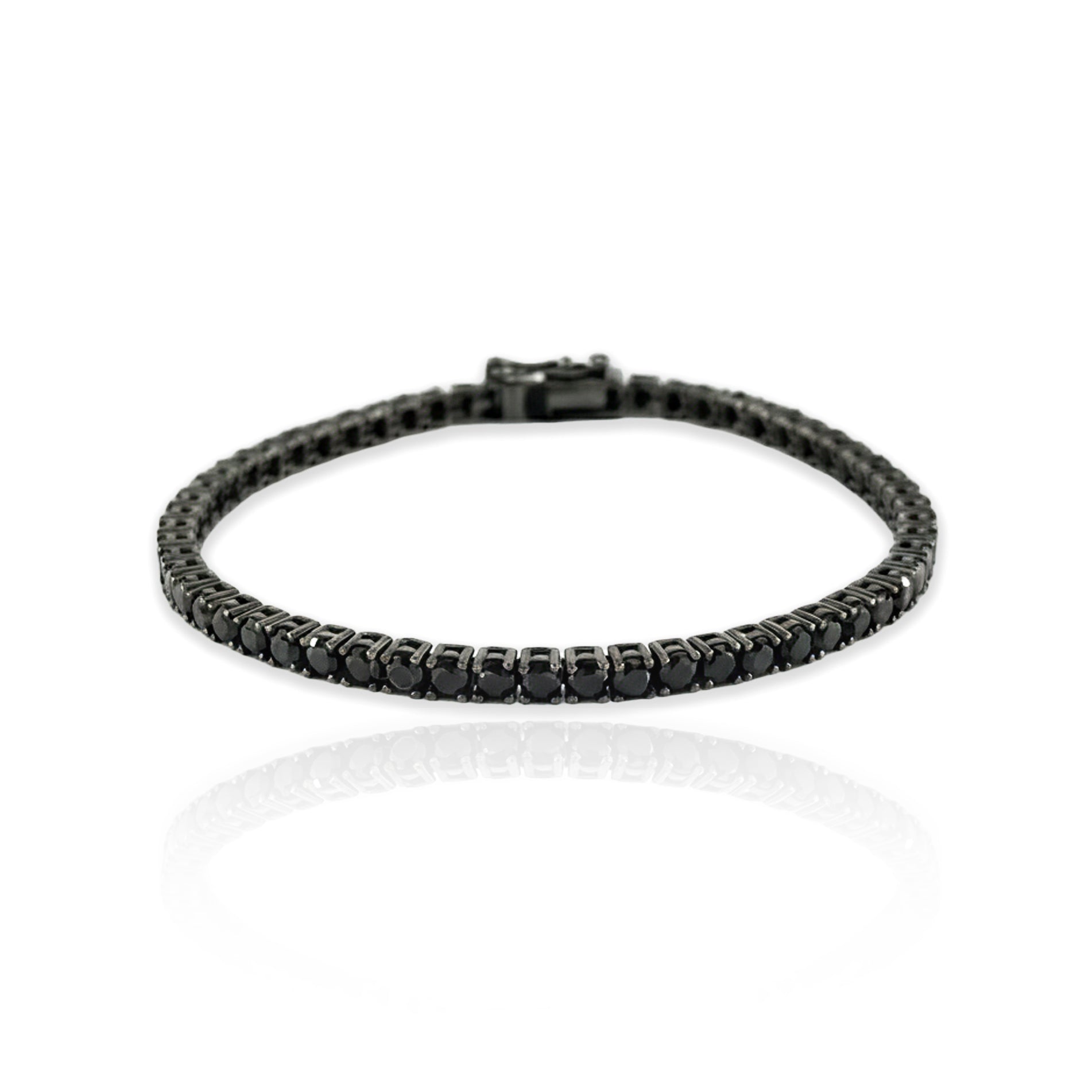 Round Cut Onyx Siyah Rodyum Su Yolu Bileklik