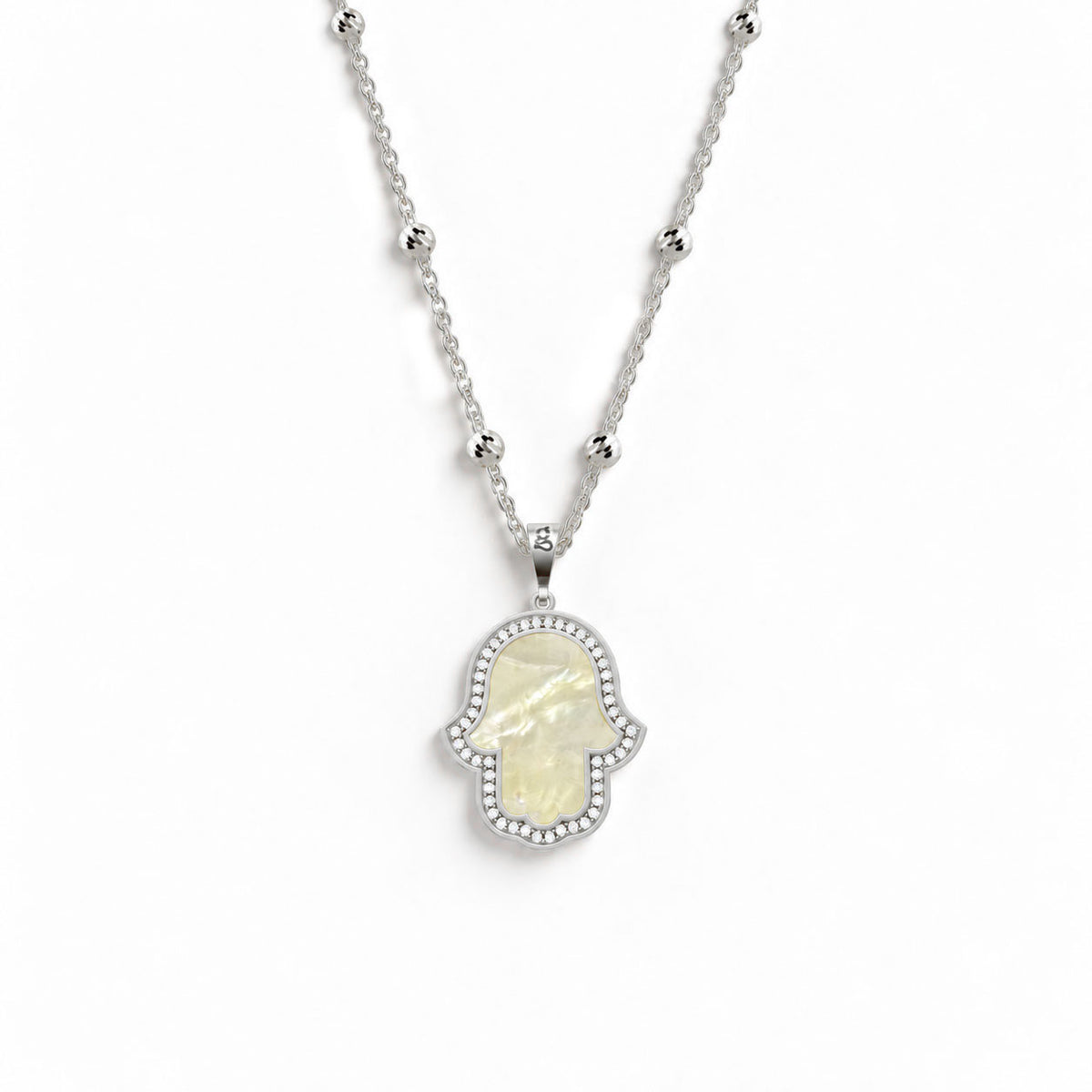 Fatima's Hand Mother-of-Pearl Silver Necklace