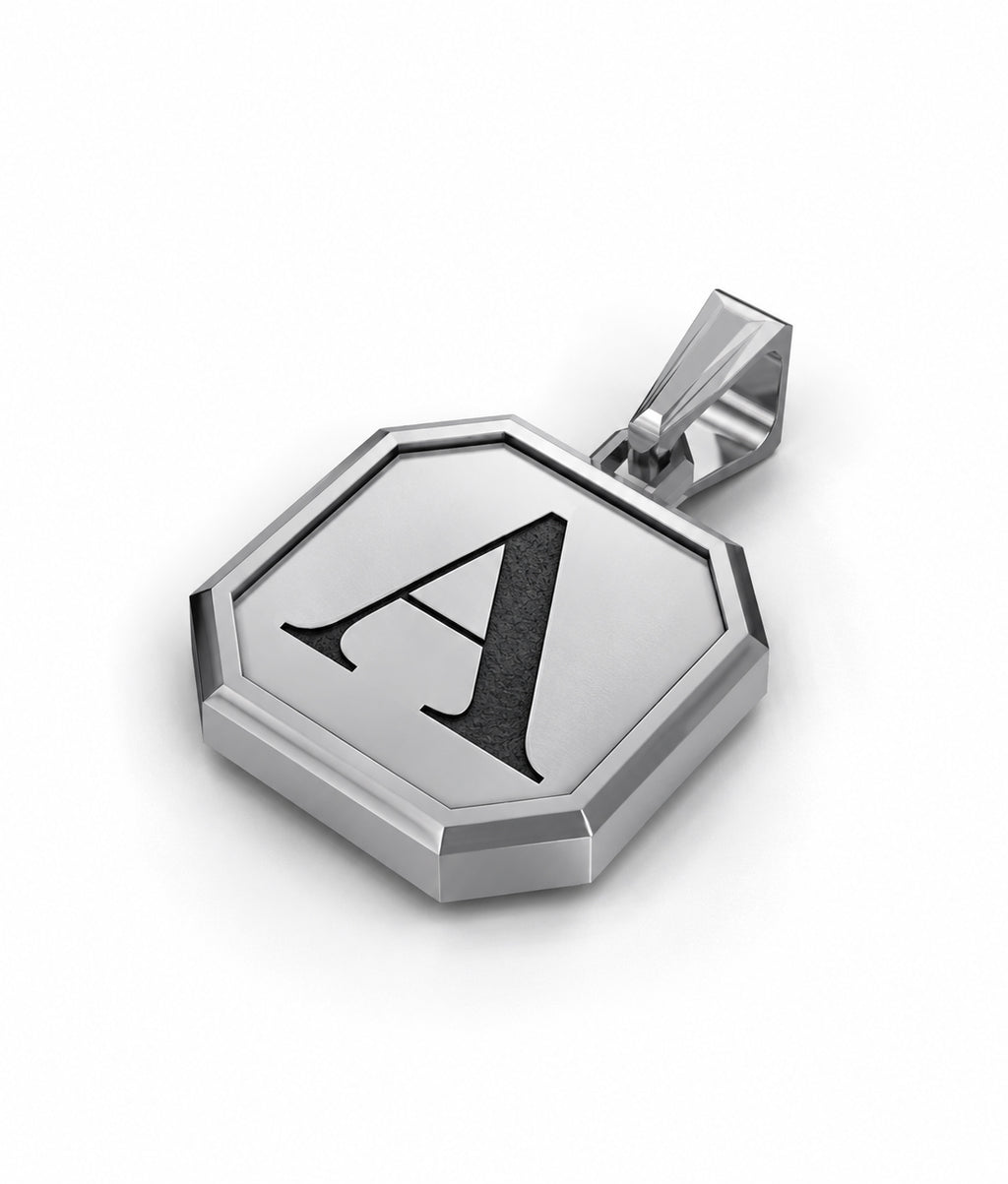 Initial Square Frame Black Rhodium Silver Necklace