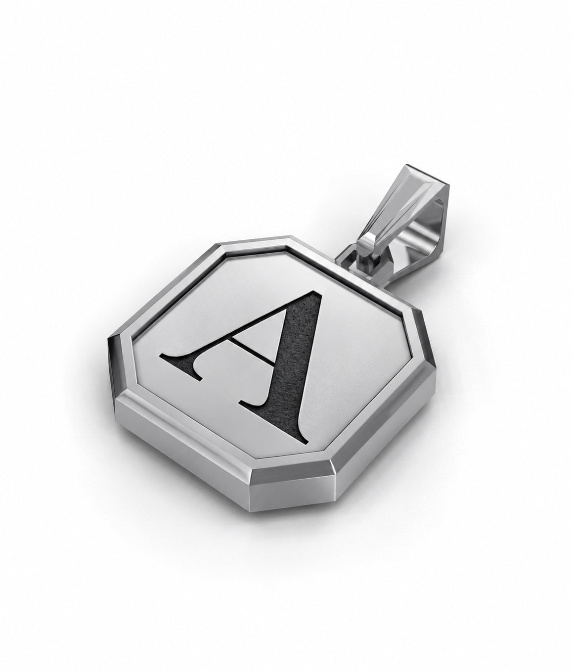 Initial Square Frame Black Rhodium Silver Necklace