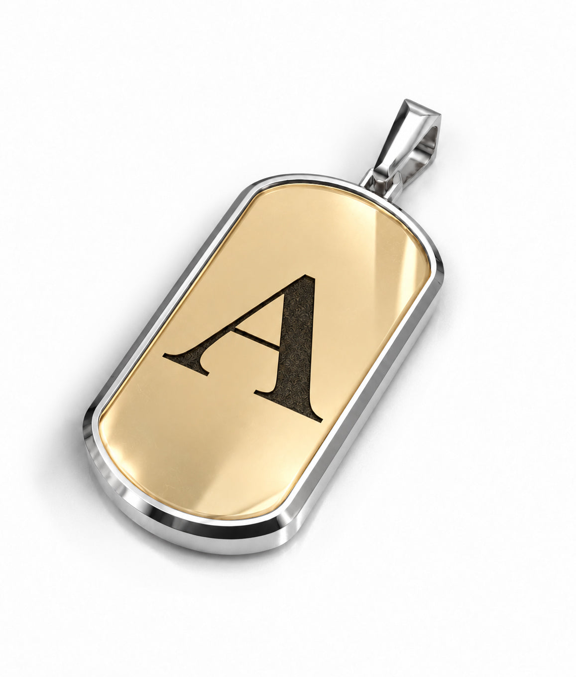 Initial Big Frame Two Tone Silver Necklace