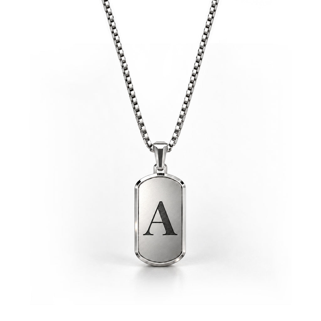 Initial Small Frame Two Tone Silver Necklace