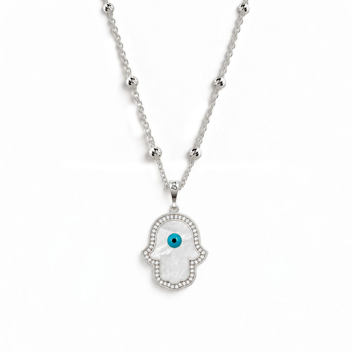 Fatima's Hand Mother-of-Pearl Eye Silver Necklace