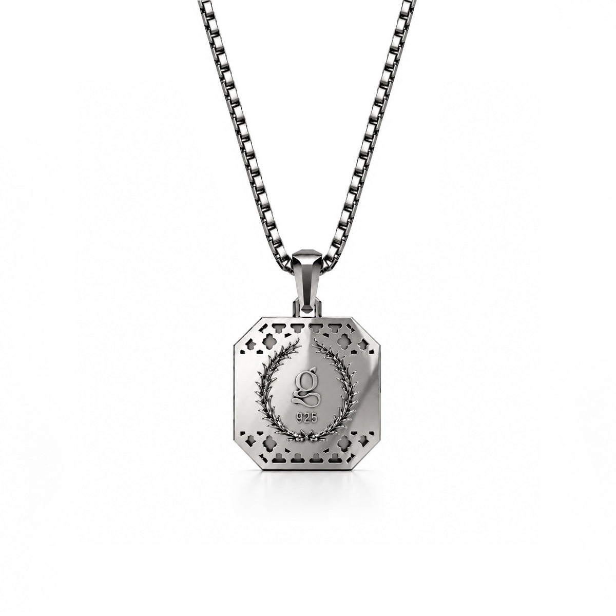Initial Square Frame Black Rhodium Silver Necklace