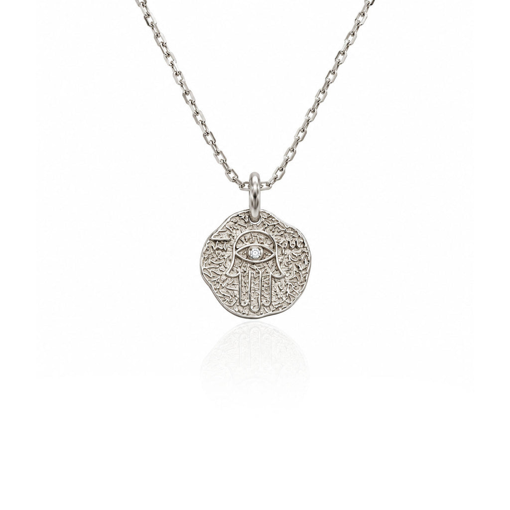 Fatima's Hand Silver Necklace with Zircon Stones 