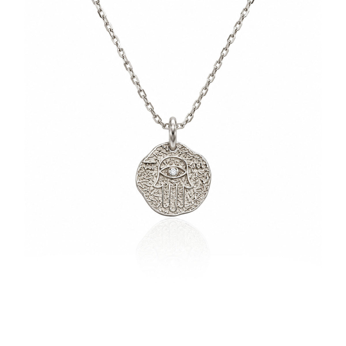 Fatima's Hand Silver Necklace with Zircon Stones 