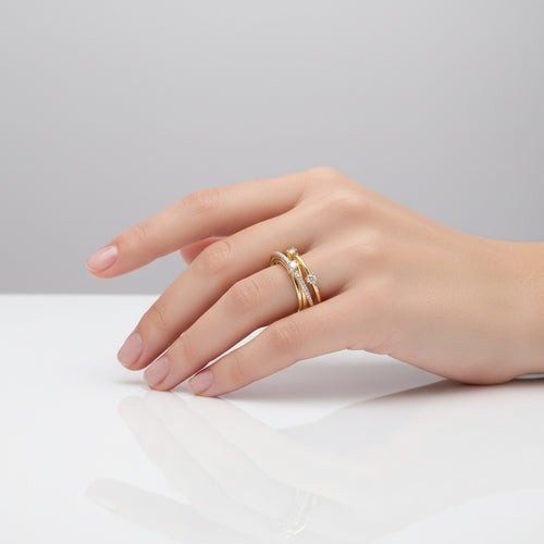 Amorf Dizayn Taşlı Altın Kaplama Gümüş Yüzük