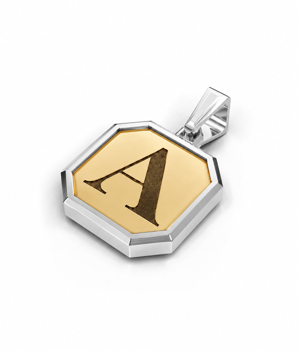 Initial Square Frame Two Tone Silver Necklace