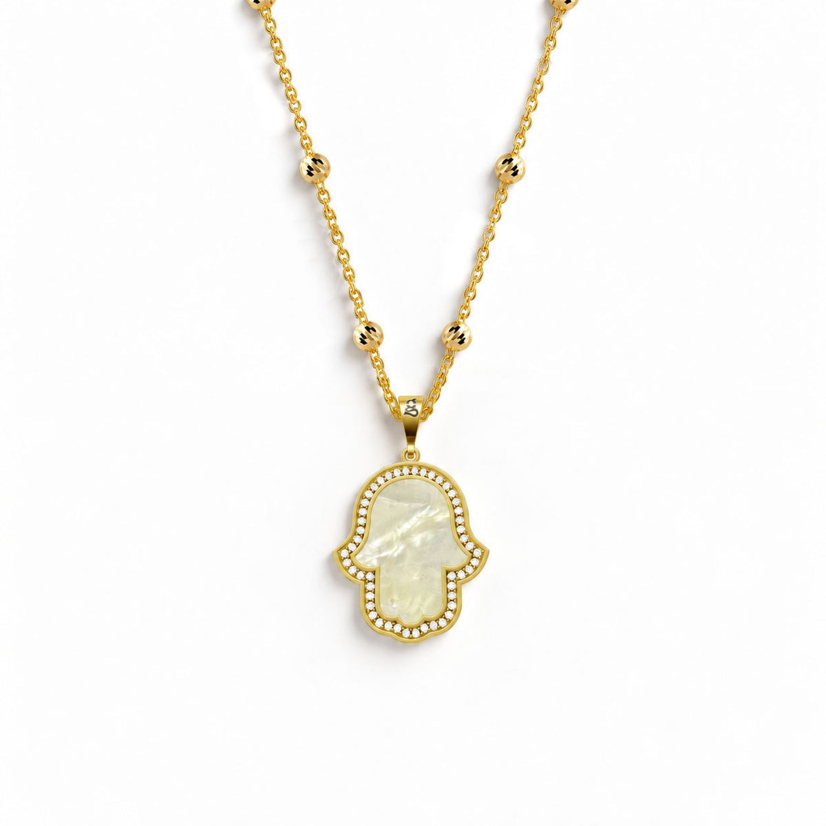 Fatima's Hand Mother-of-Pearl Silver Necklace