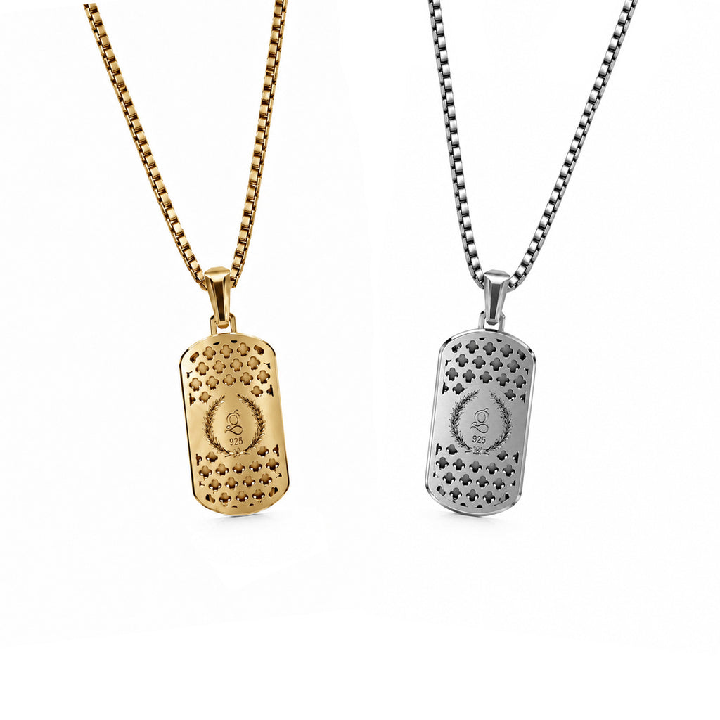 Cognac Small Frame Pavé Tag Silver Necklace