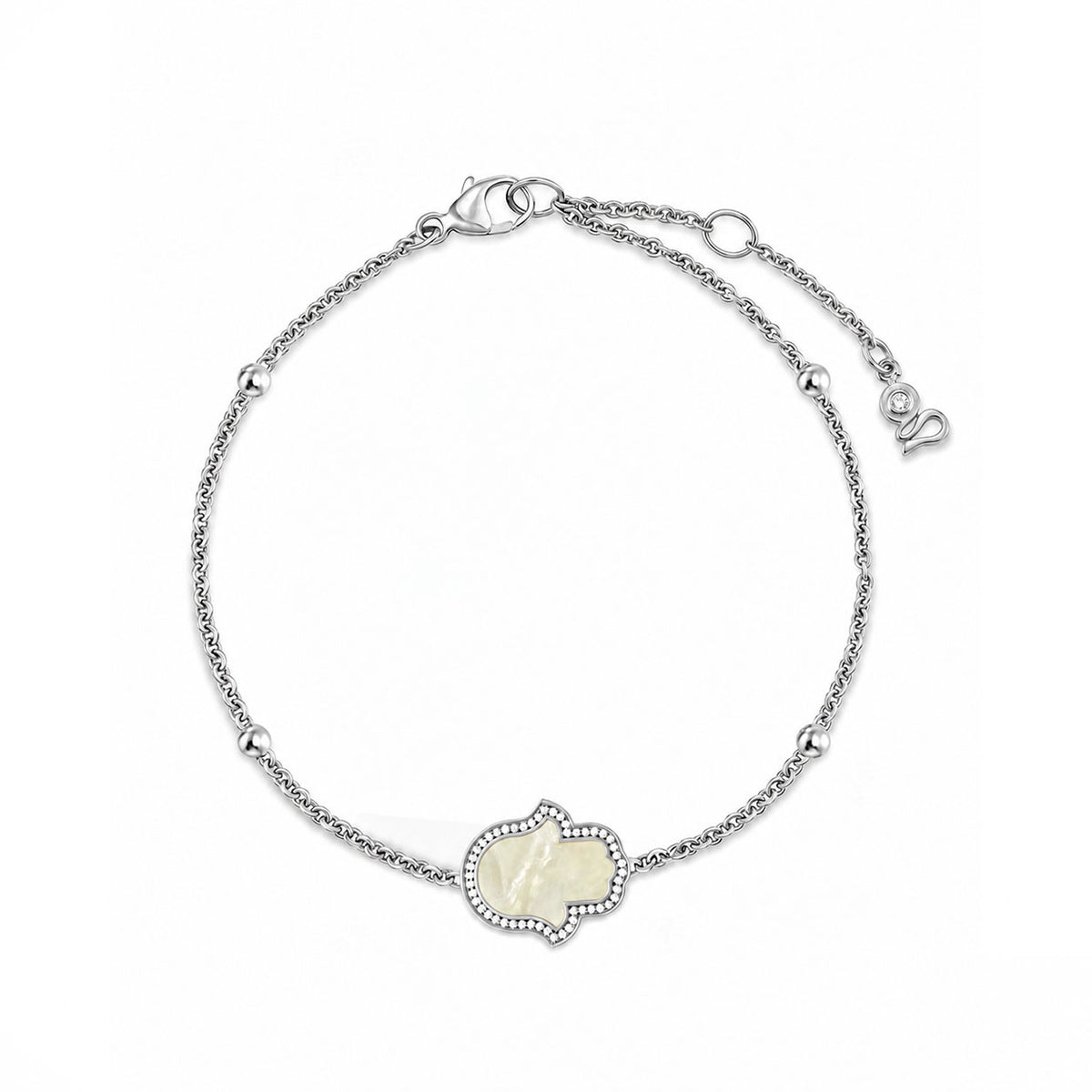 "Mini" Hamsa Hand Mother-of-Pearl Silver Bracelet