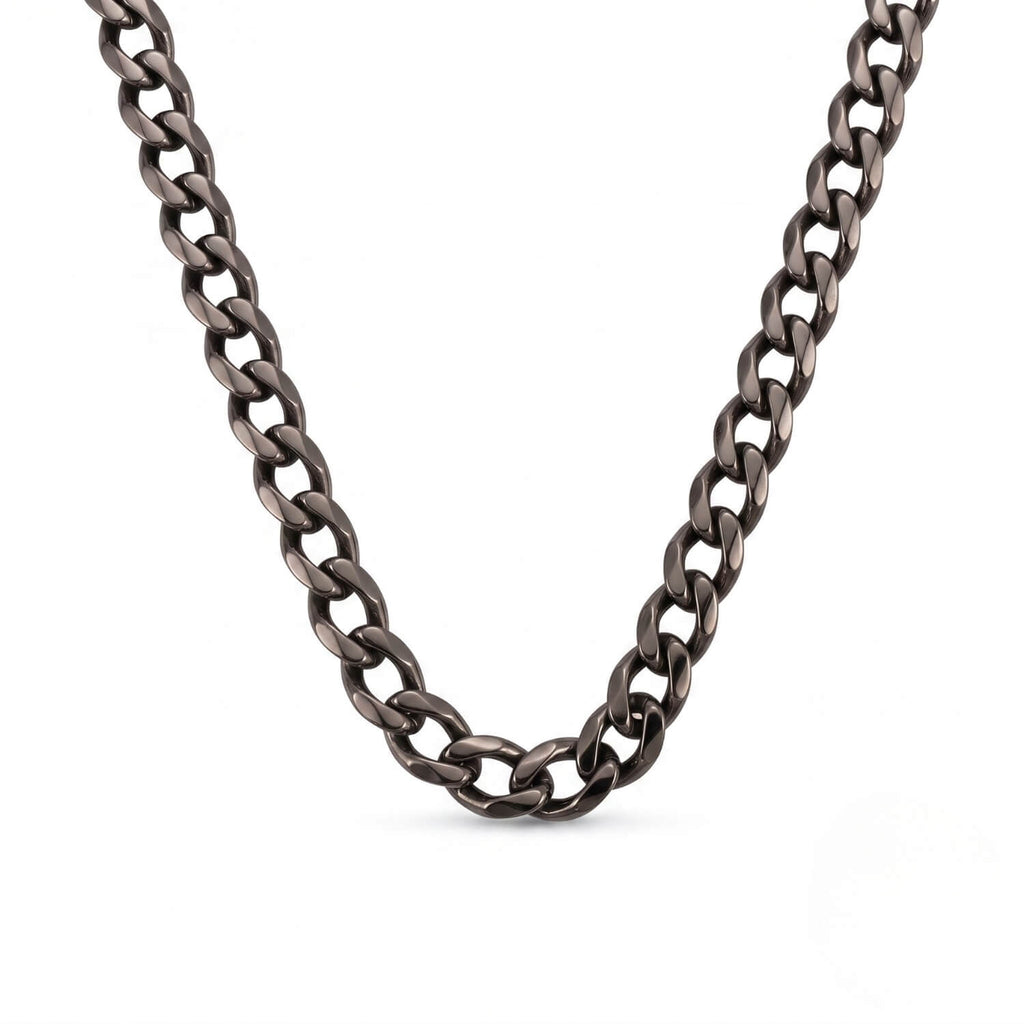 GJ Curb Chain Oksitli Gümüş Kolye