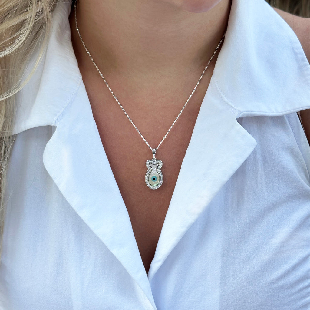 Fish Pearl Eye Silver Necklace 