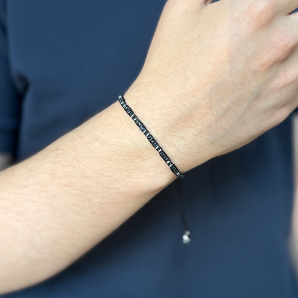 Onyx Bar Black Cord Bracelet