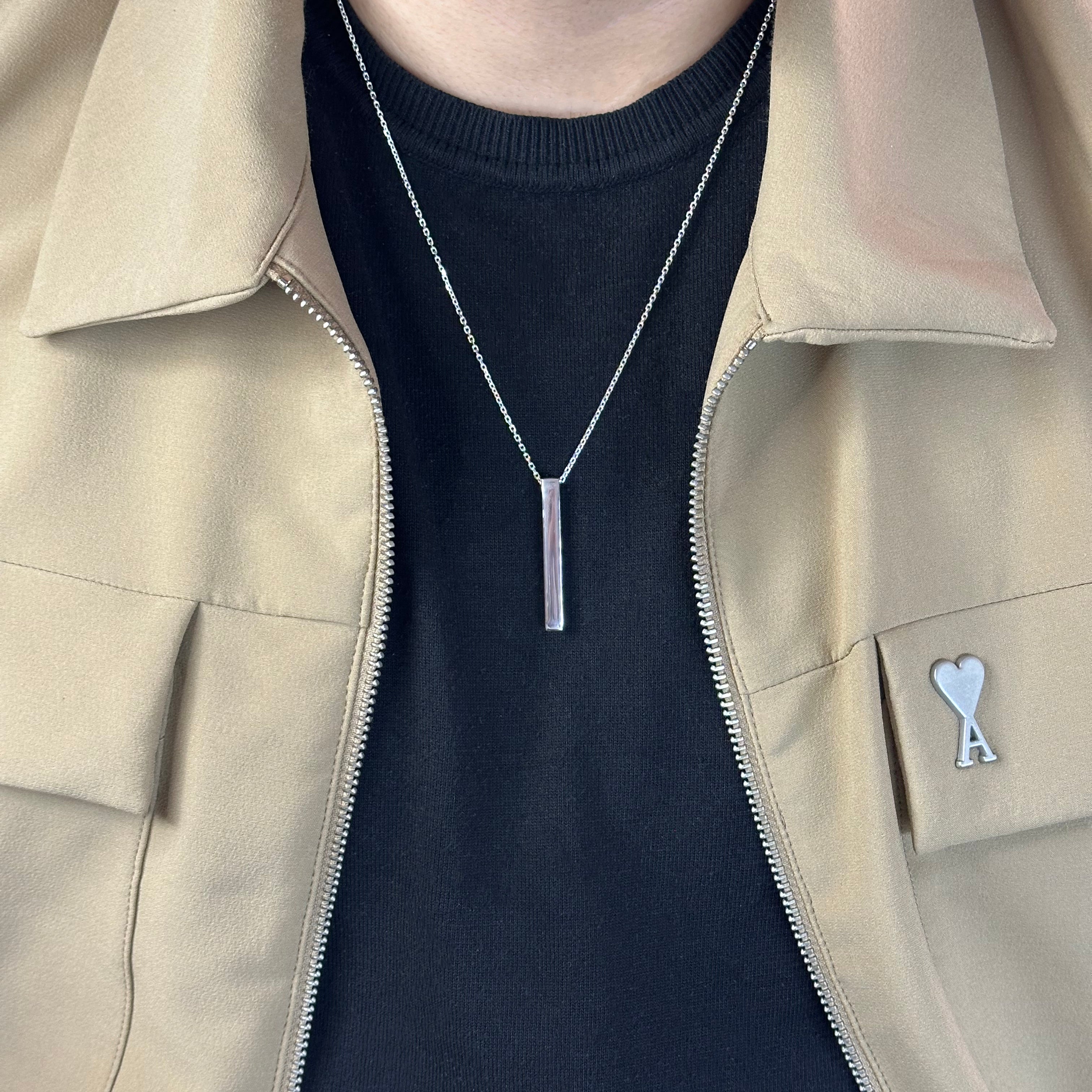 Kafes Desenli Bar Gümüş Kolye