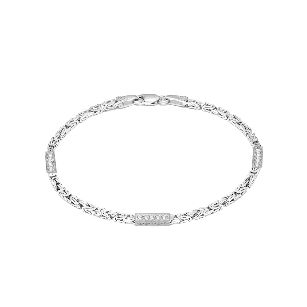 GJ King Chain Silver Bracelet with White Stones 