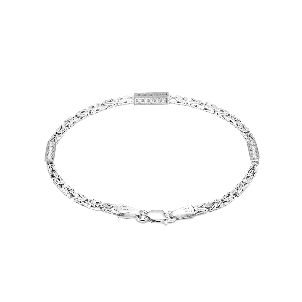 GJ King Chain Silver Bracelet with White Stones 