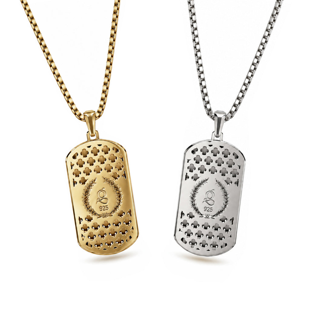 Cognac Big Frame Pavé Tag Silver Necklace