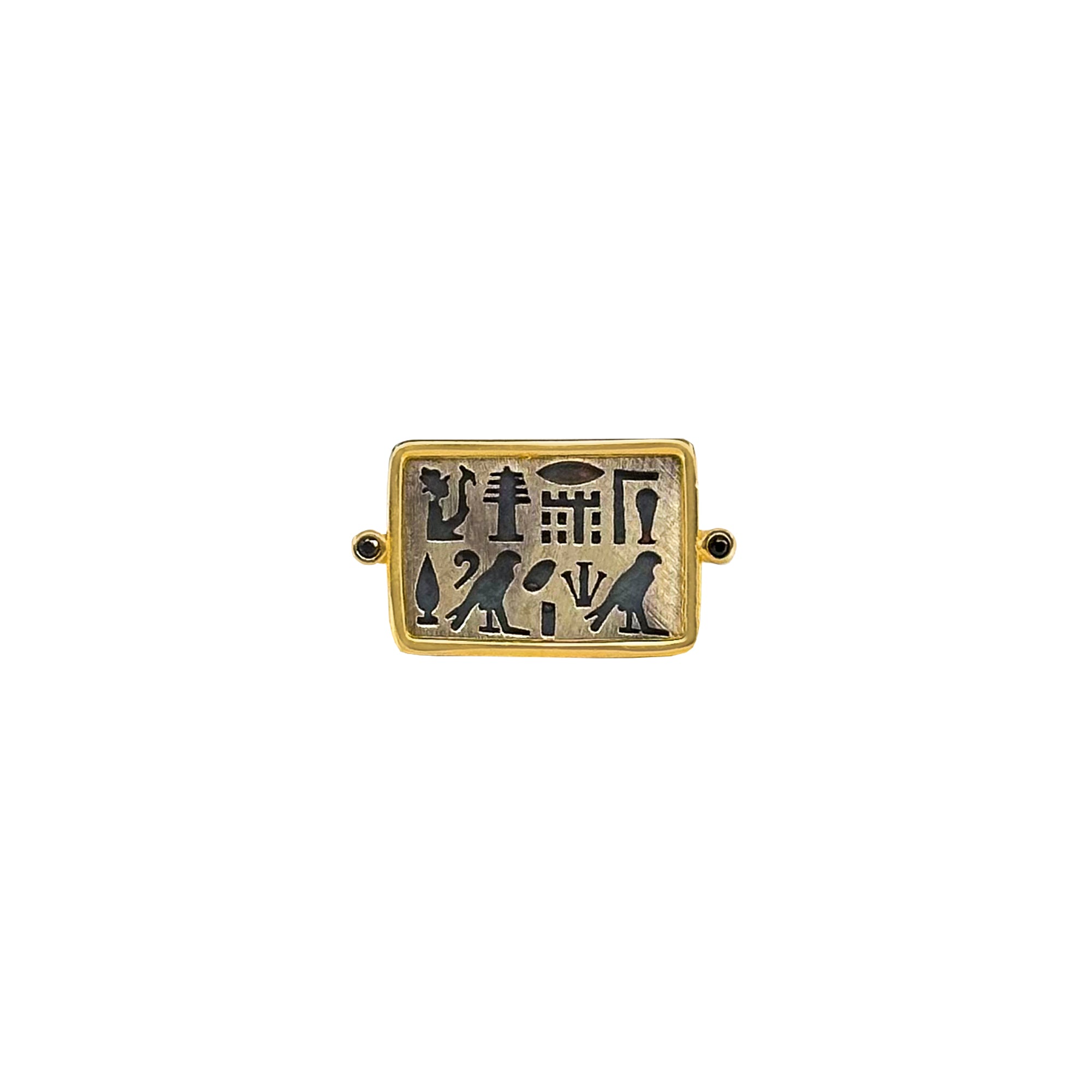 Mixed Egyptian Hieroglyph Gold Plated & Oxidized Ring