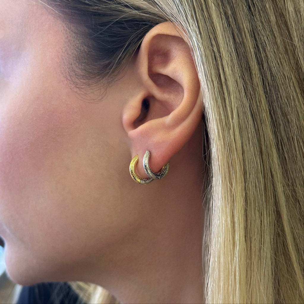 Gold &amp; Silver Textured Hoop Earrings 