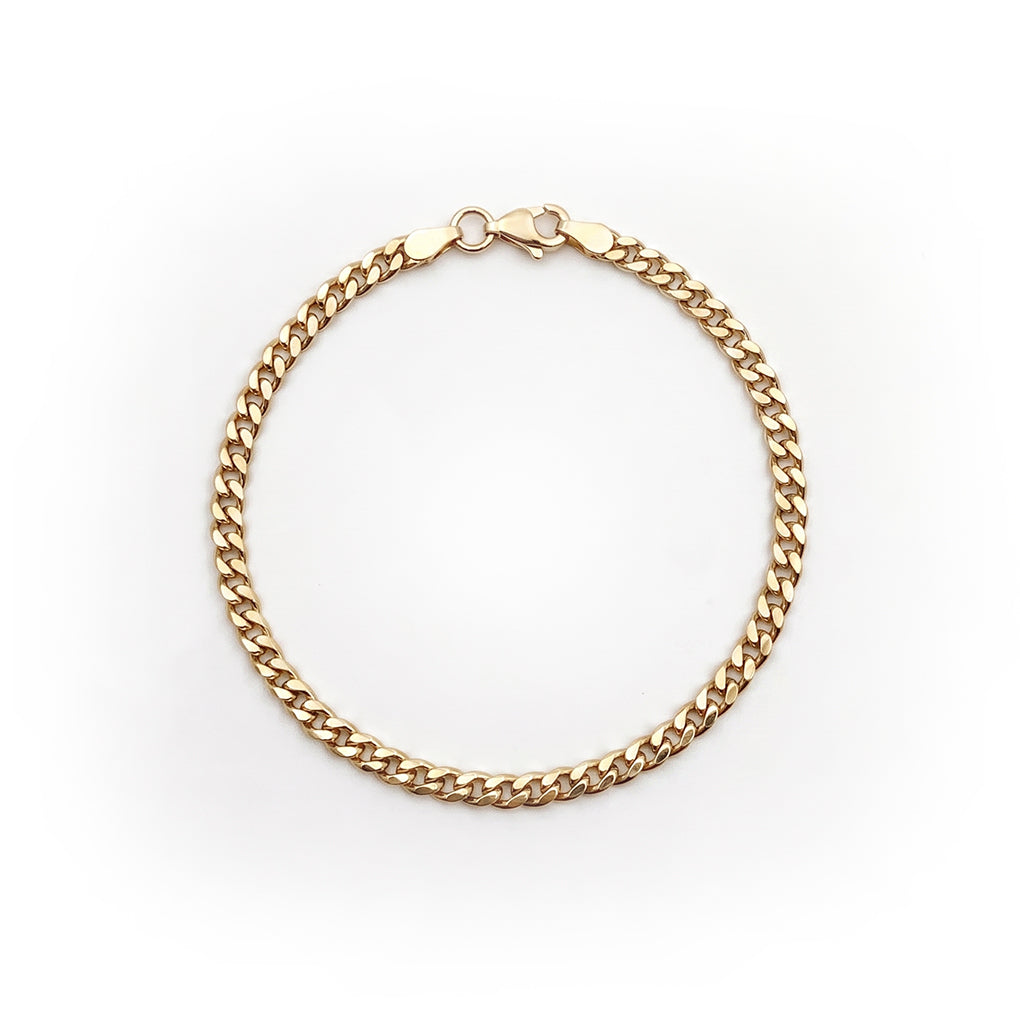 GJ Curb Chain Thin Altın Kaplama Gümüş Bileklik