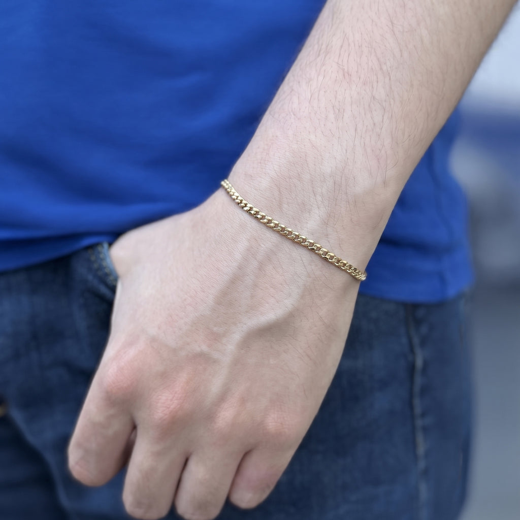 GJ Curb Chain Thin Altın Kaplama Gümüş Bileklik