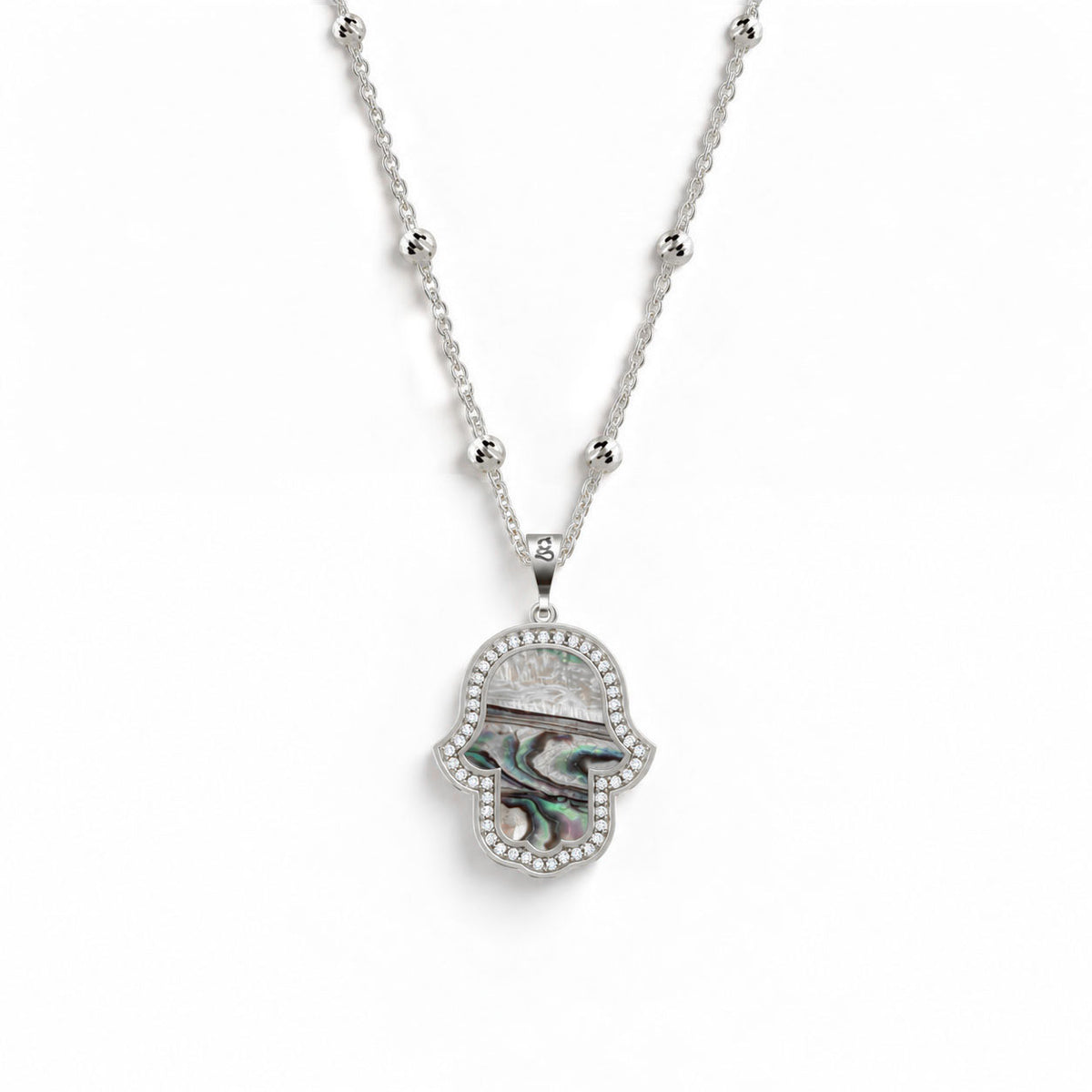 Fatima's Hand Ocean Pearl Silver Necklace