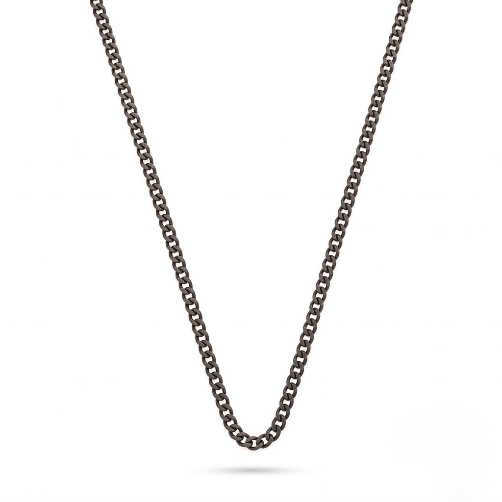GJ Curb Chain Thin Oksitli Gümüş Kolye