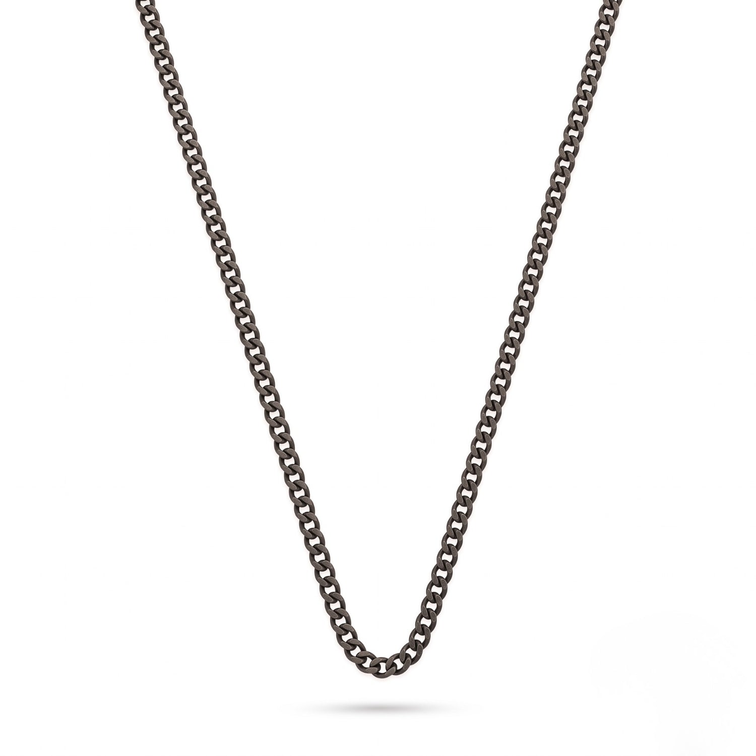 GJ Curb Chain Thin Oksitli Gümüş Kolye