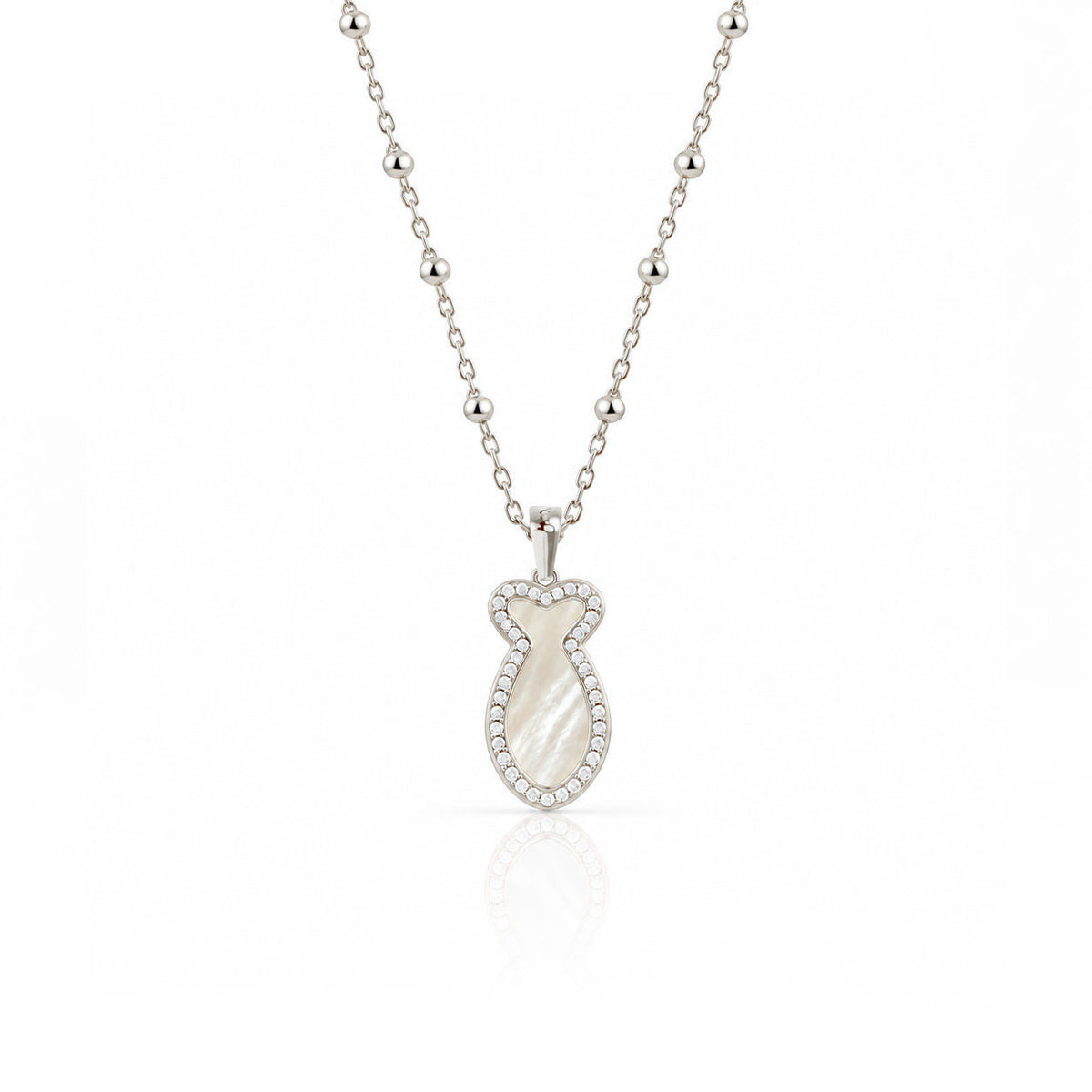 "Mini" Fish Mother of Pearl Silver Necklace