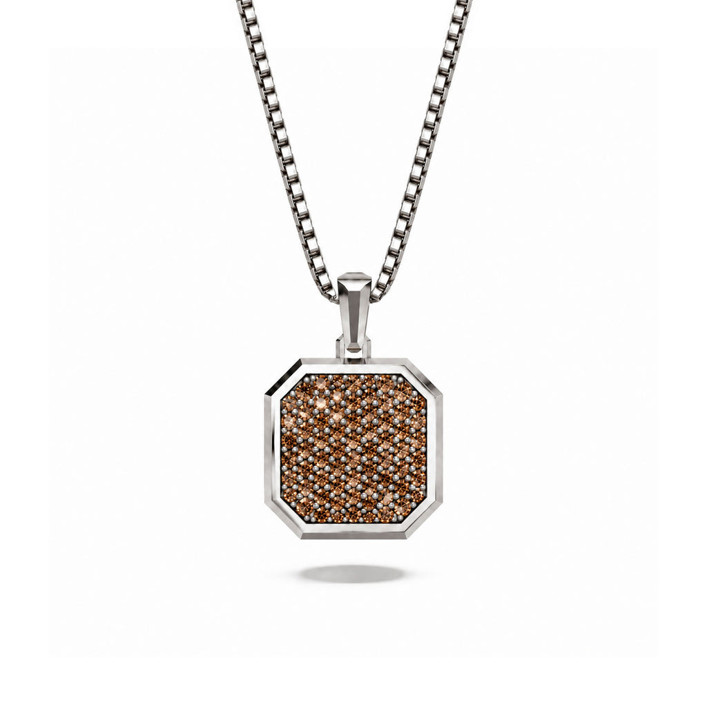 Cognac Square Frame Pavé Silver Necklace