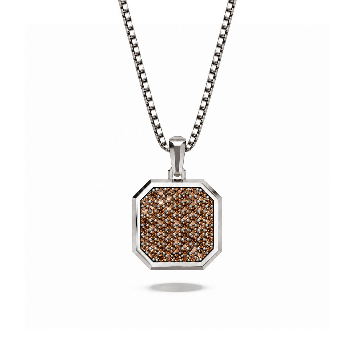 Cognac Square Frame Pavé Silver Necklace
