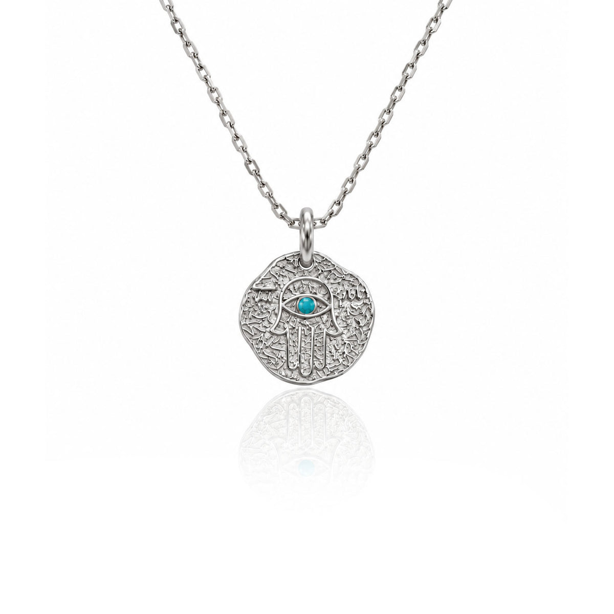 Fatima's Hand Silver Necklace with Turquoise Stone 