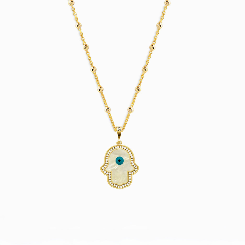 Fatima's Hand Mother-of-Pearl Eye Silver Necklace