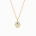 Fatima's Hand Mother-of-Pearl Eye Silver Necklace