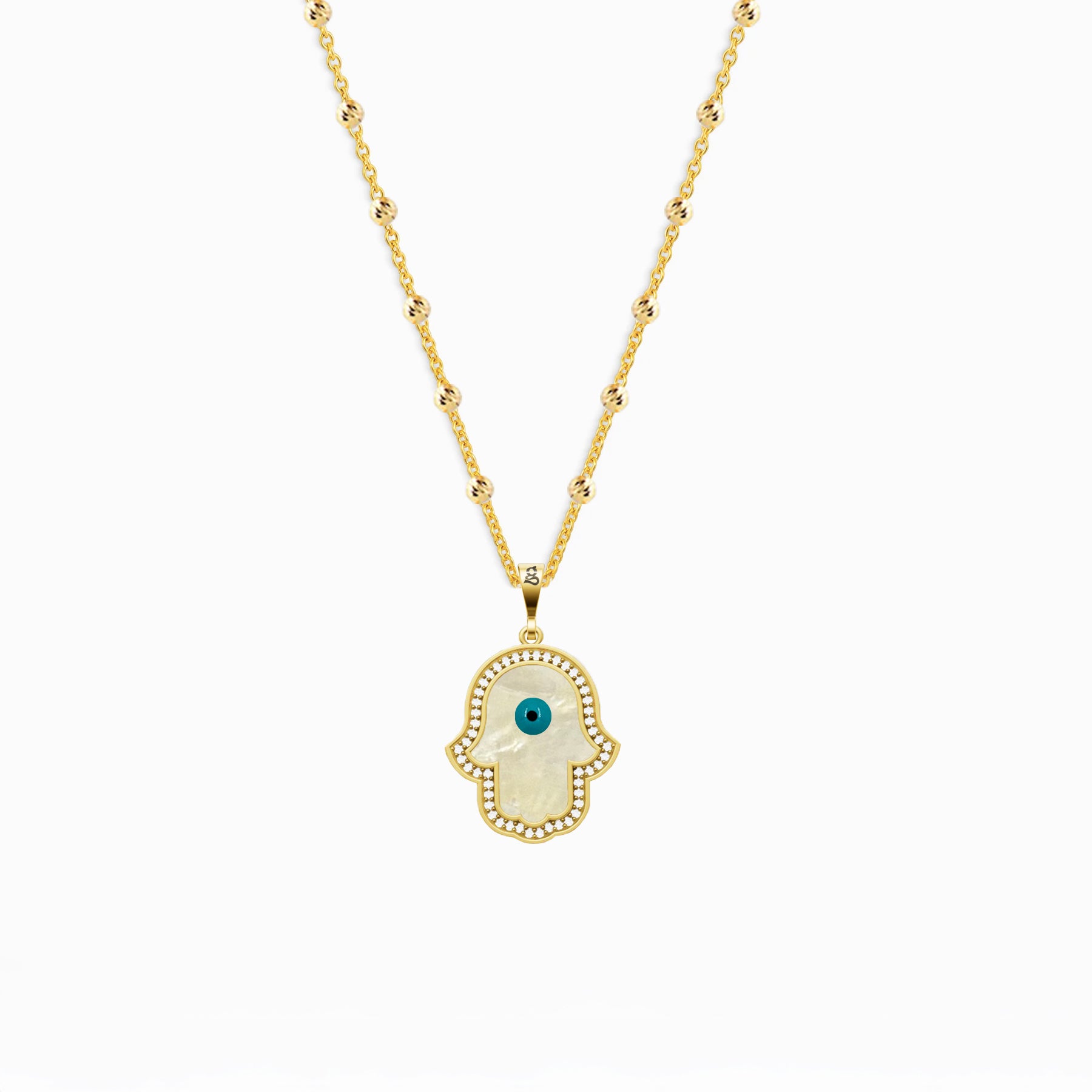 Fatima's Hand Mother-of-Pearl Eye Silver Necklace