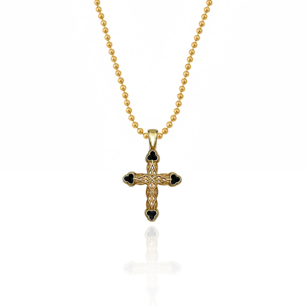 Silver Cross Necklace with Black Clover Motif 