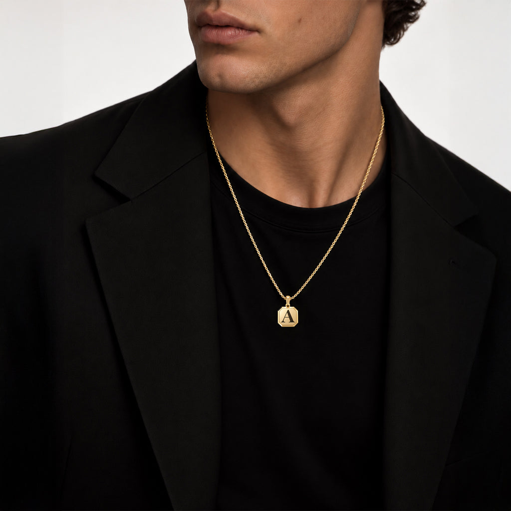 Initial Square Frame Gold Plated Silver Necklace