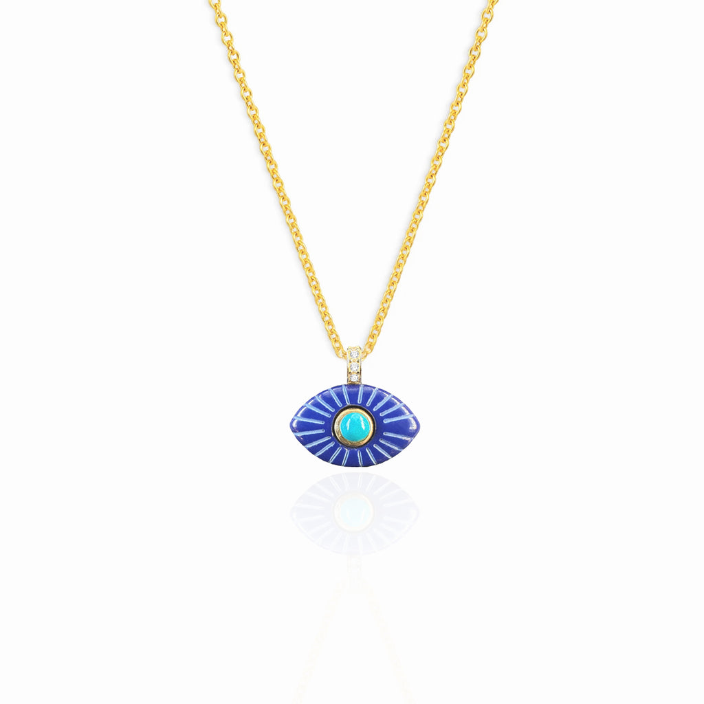 Green Pearl Eye Gold Plated Silver Necklace 