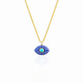 Navy Blue Mother-of-Pearl Eye Gold Plated Silver Necklace 