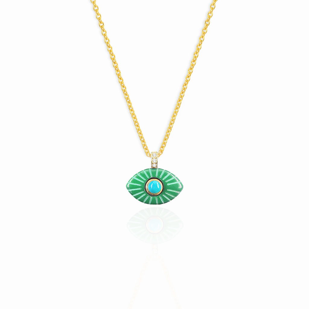 Green Pearl Eye Gold Plated Silver Necklace 