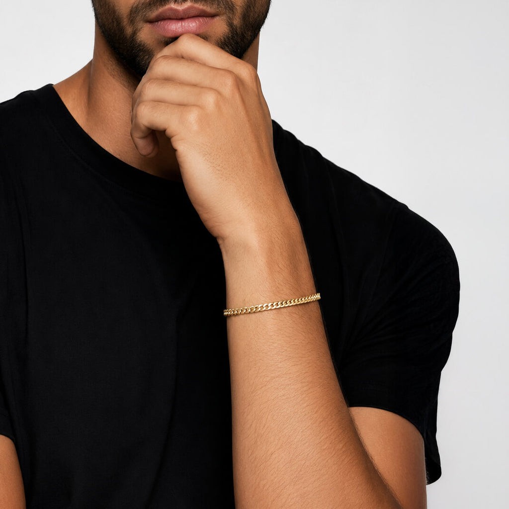 GJ Curb Chain Thin Altın Kaplama Gümüş Bileklik