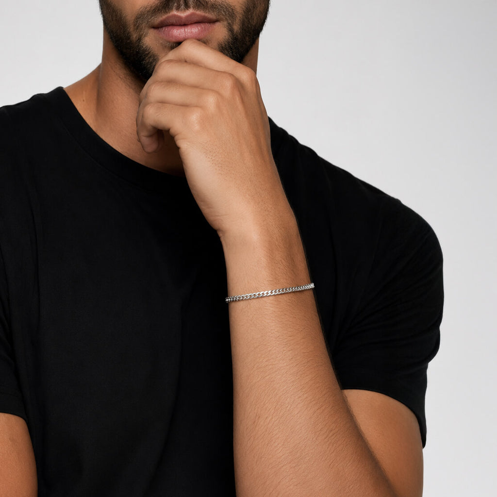 GJ Curb Chain Thin Gümüş Bileklik
