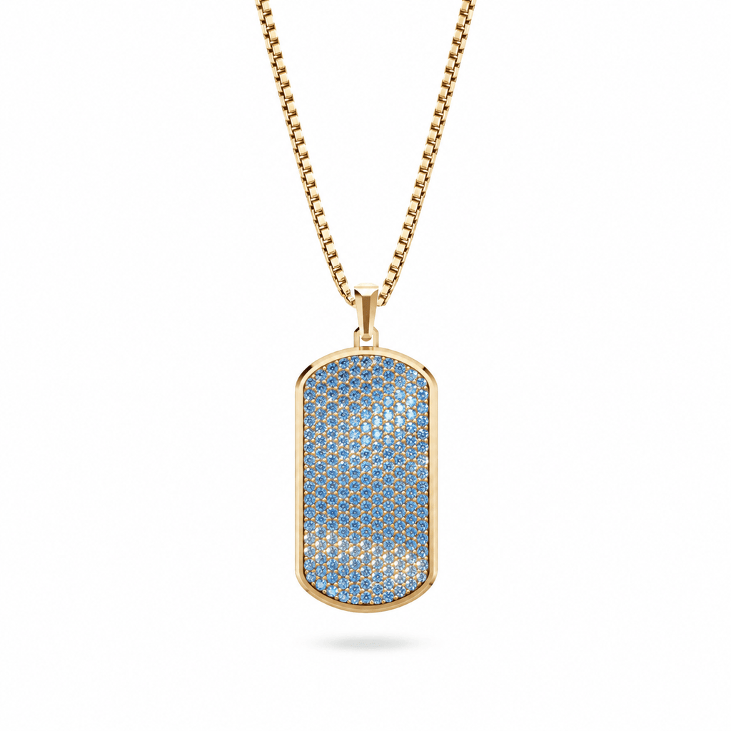 Azure Big Frame Pavé Tag Silver Necklace