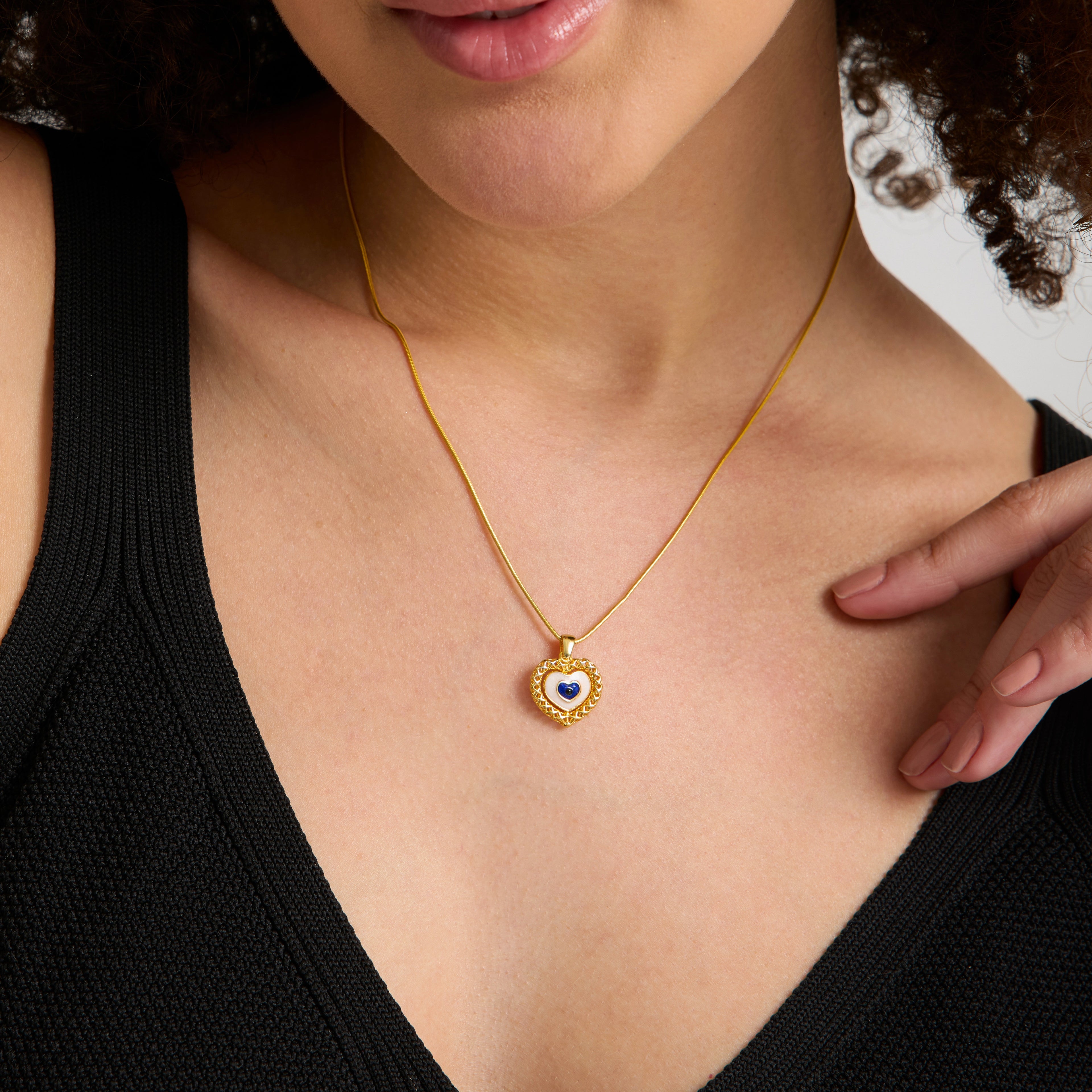 Kalp Nazar Mineli Altın Kaplama Gümüş Kolye