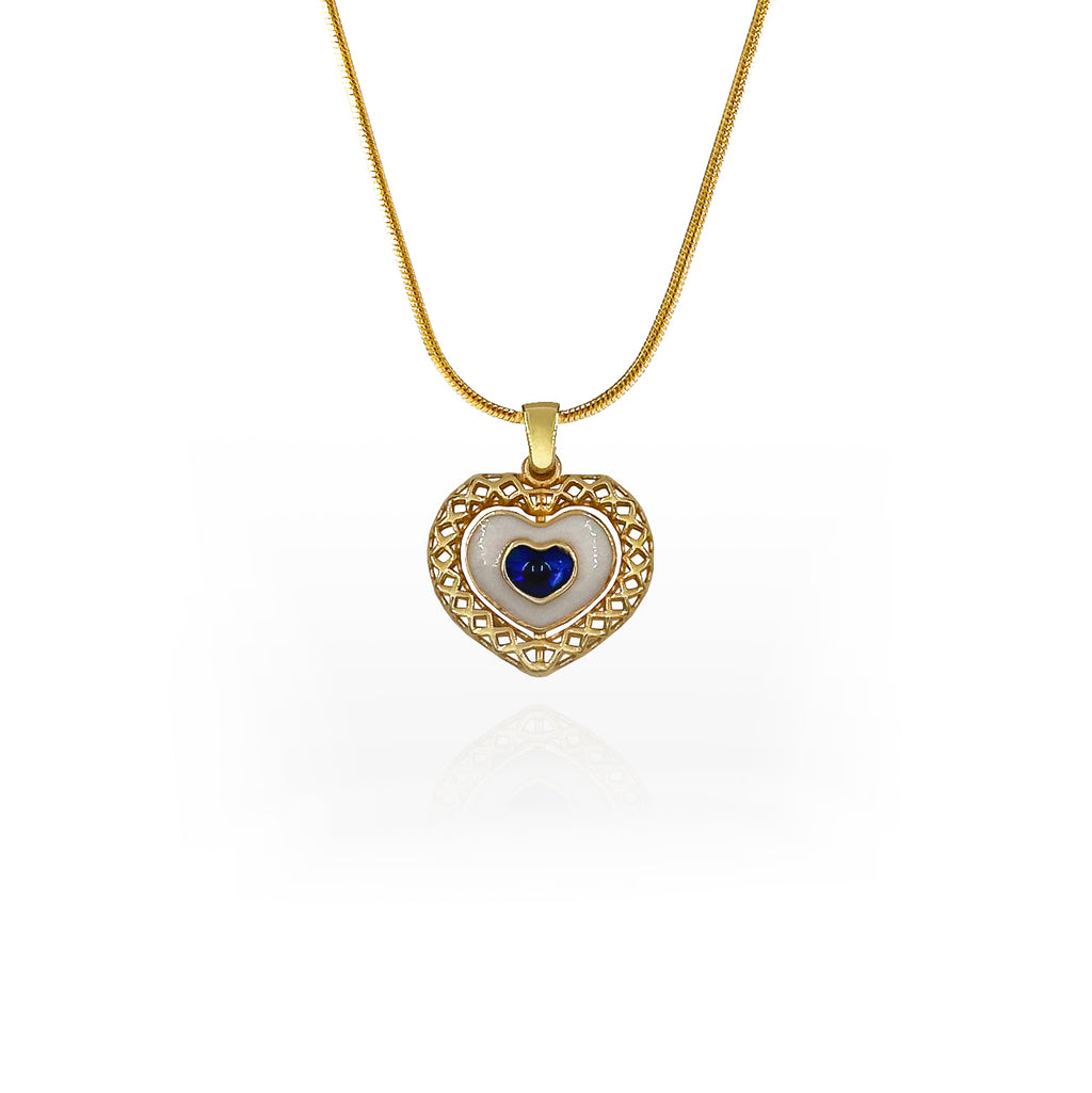 Heart Evil Eye Enamel Silver Necklace 