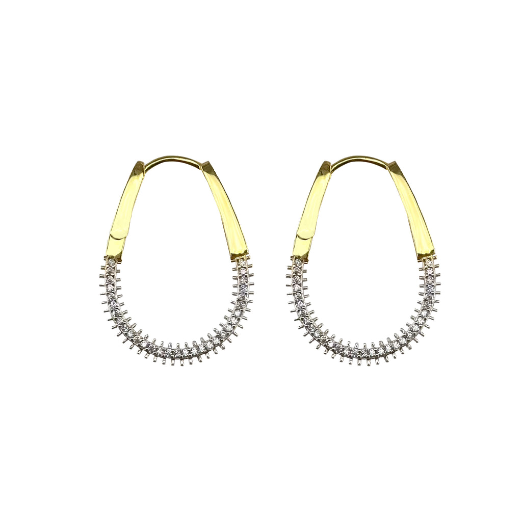 Hook Zircon Detailed Gold Plated Silver Earrings 