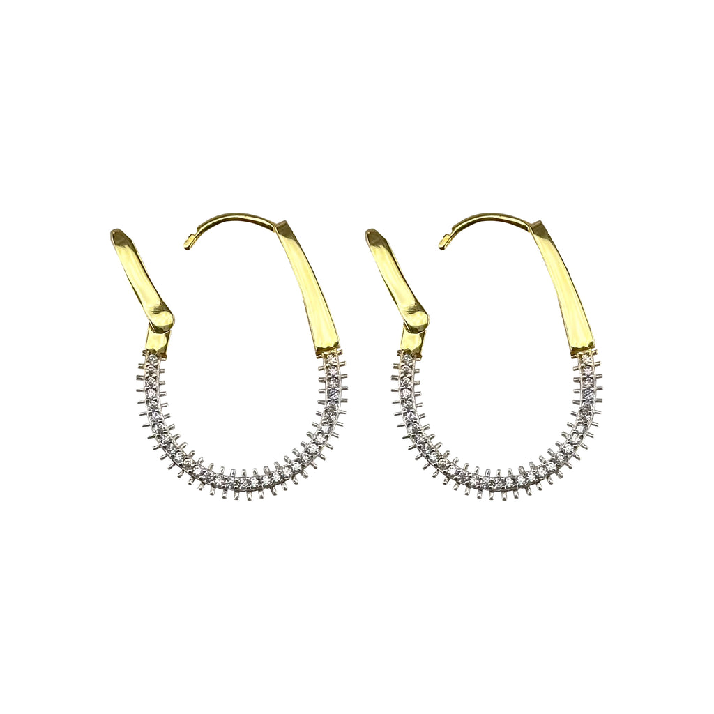 Hook Zircon Detailed Gold Plated Silver Earrings 